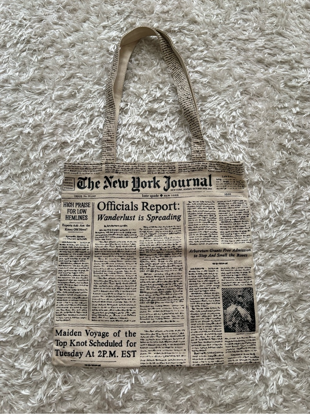 kate spade ‘The New York Journal’ Newspaper Print Canvas Tote Beige Black Laptop - Picture 3 of 5